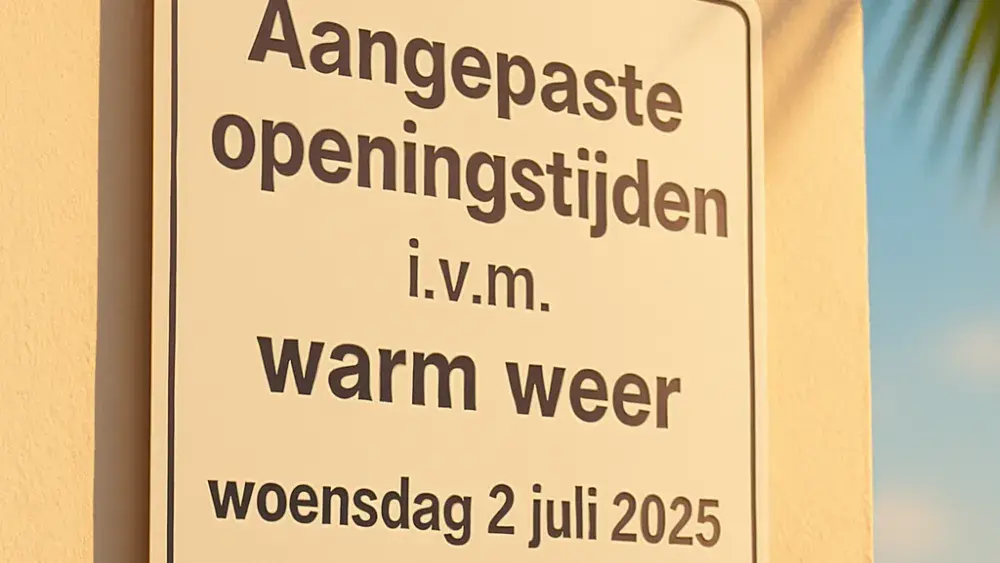 aangepaste openingstijden ivm warm weer