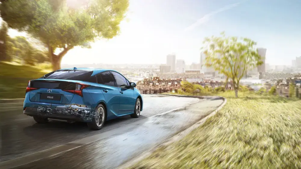 Prius blauw achterkant